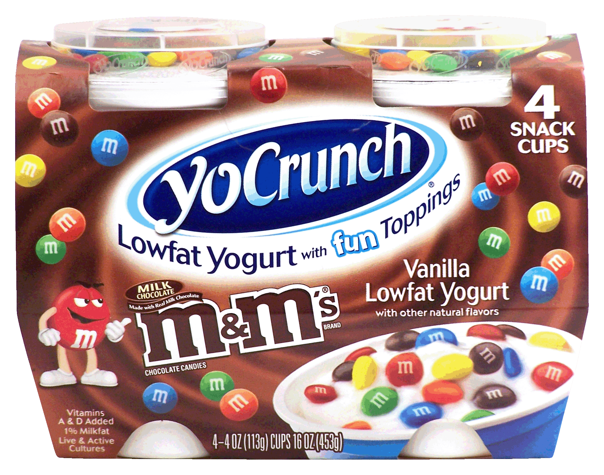 Yo Crunch M&M's vanilla lowfat yogurt with m&m's candies, 4- 4oz cups Full-Size Picture